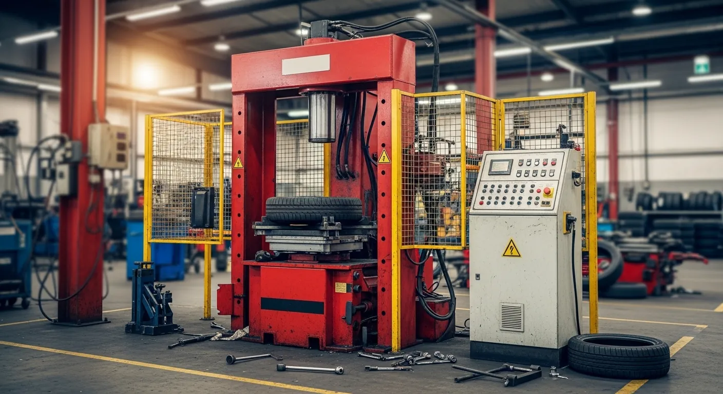 Гидравлический пресс 120 тонн для монтажа цельнолитых шин вилочного погрузчика в сервисе